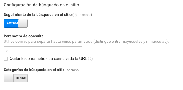 Búsquedas en el sitio - Configuración Google Analytics
