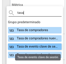 tasa de eventos clave de sesiones y usuarios en LookerStudio