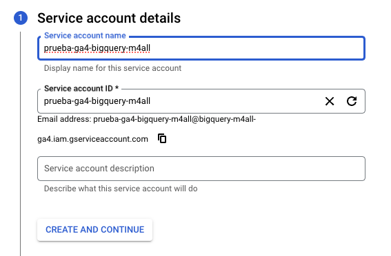 cuenta de servicio bigquery