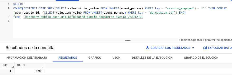 sesiones con engagement en BigQuery GA4