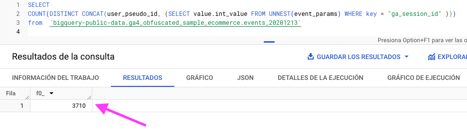 calcular sesiones en bigquery