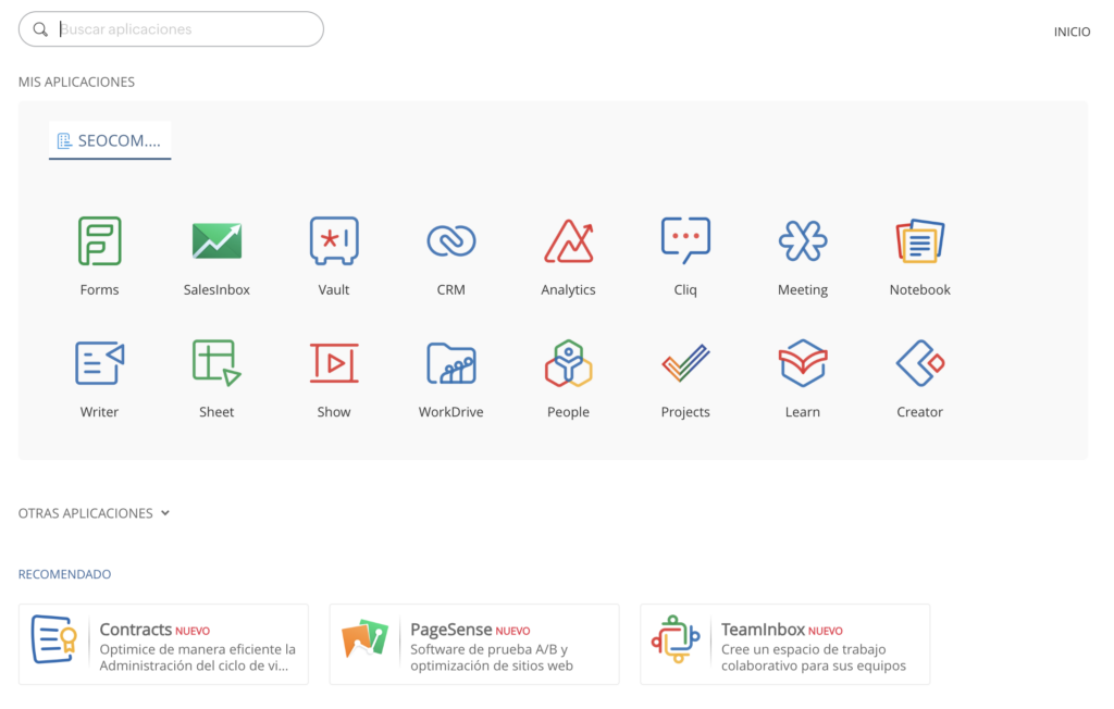 dashboard general de zoho